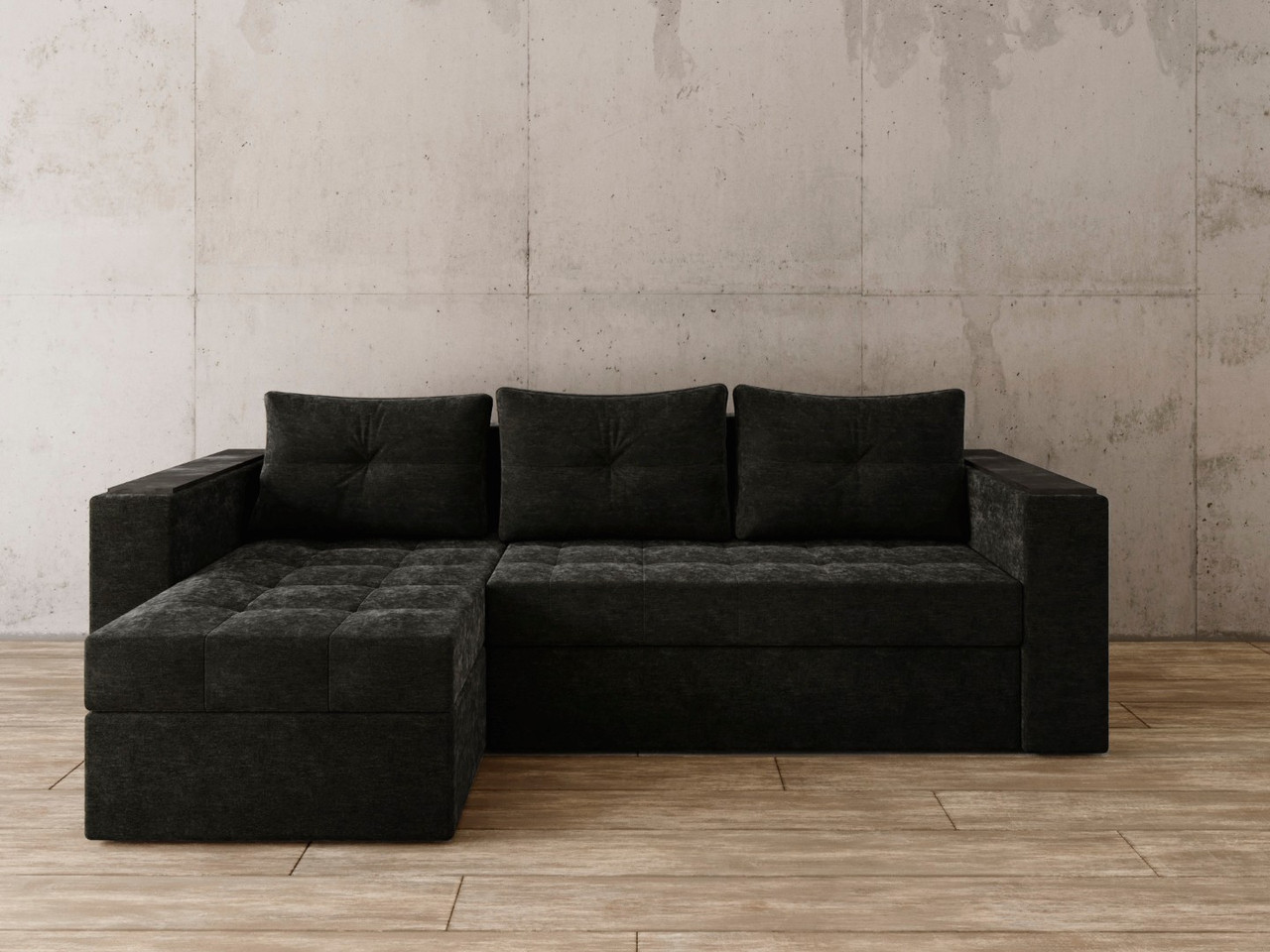 Угловой диван Константин с декором чёрный вельвет