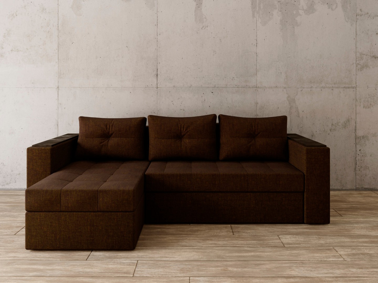 Угловой диван Константин с декором коричневая рогожка - фото 1 - id-p136447409