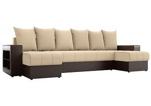 П-образный диван Дубай бежевая рогожка/коричневая экокожа