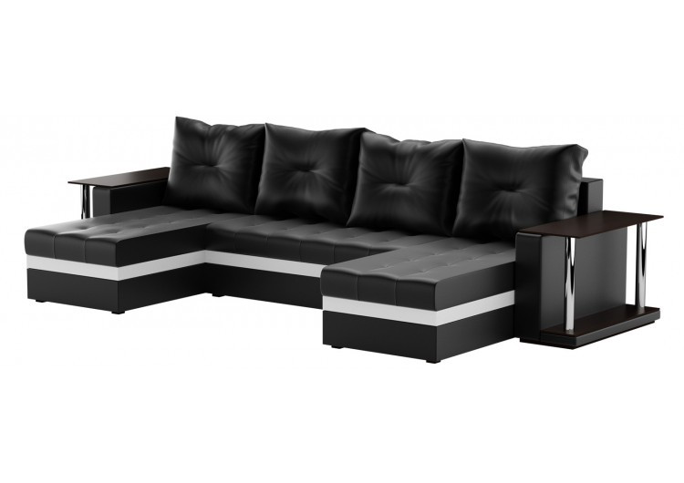 П-образный диван Атланта два стола чёрная экокожа - фото 1 - id-p136447959