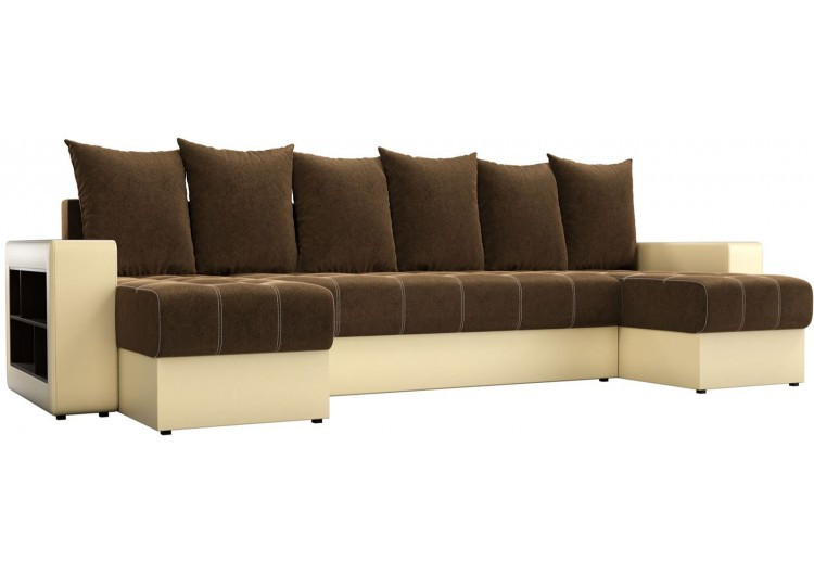 П-образный диван Дубай коричневый вельвет/бежевая экокожа