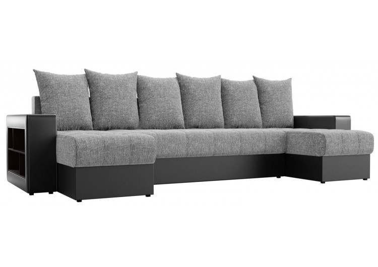 П-образный диван Дубай серая рогожка/чёрная экокожа - фото 1 - id-p136447980