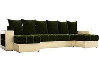 П-образный диван Дубай зелёный вельвет/бежевая экокожа