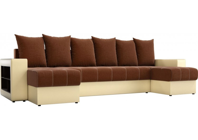 П-образный диван Дубай коричневая рогожка/бежевая экокожа - фото 1 - id-p136447982