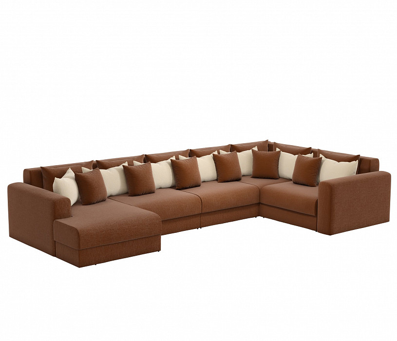 П-образный диван Мэдисон коричневая рогожка/бежевая рогожка1