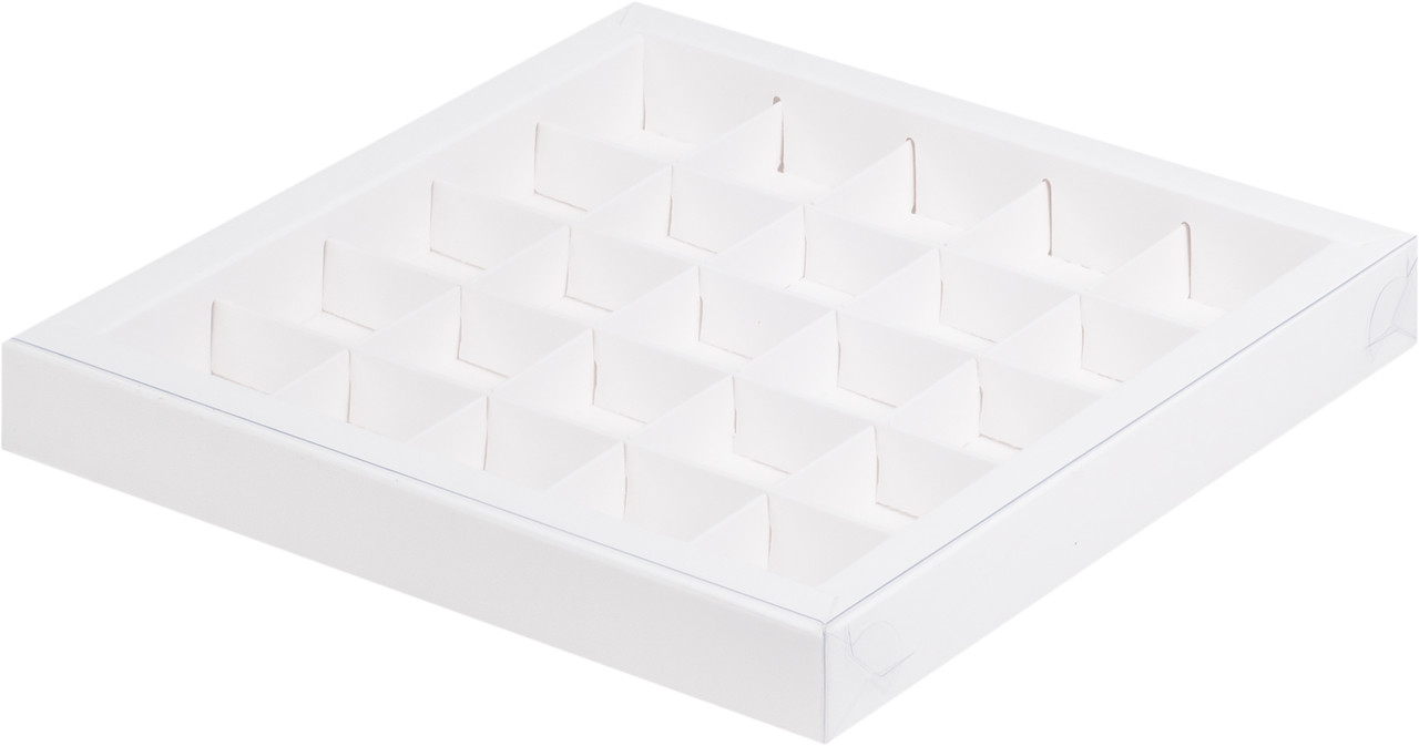 Коробка для 25 конфет с пластиковой крышкой Белая, 245х245х h30 мм - фото 1 - id-p136515173