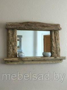 Зеркало настенное с полкой деревянное "Рустикальное №11" - фото 1 - id-p136552695