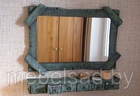 Зеркало настенное с полкой деревянное "Рустикальное №18"