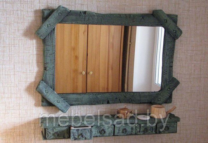 Зеркало настенное с полкой деревянное "Рустикальное №18" - фото 1 - id-p136552906