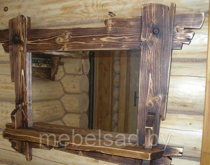 Зеркало настенное с полкой деревянное "Рустикальное №19" - фото 1 - id-p136552936