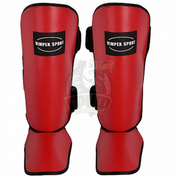 Защита голени и стопы для единоборств Vimpex Sport ПУ (красный) (арт. 7004)