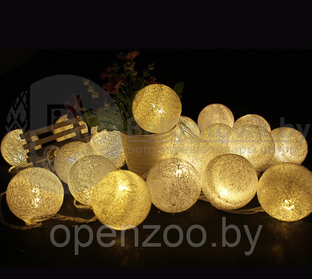 Гирлянда Новогодняя Шар хлопковый Тайские фонарики 20 шаров, 5 м Белая - фото 3 - id-p136557912