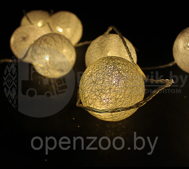 Гирлянда Новогодняя Шар хлопковый Тайские фонарики 20 шаров, 5 м Белая - фото 4 - id-p136557912