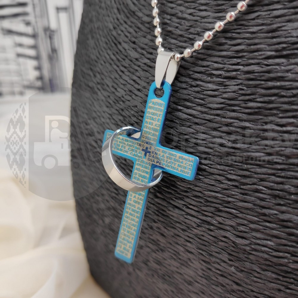 Кулон-подвеска Крест с кольцом на цепочке Синий - фото 2 - id-p136559411