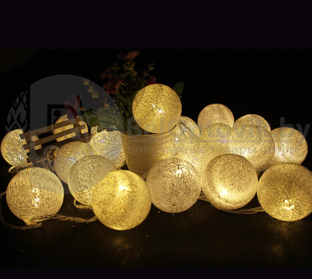 Гирлянда Новогодняя Шар хлопковый Тайские фонарики 20 шаров, 5 м Розовая - фото 3 - id-p136559434