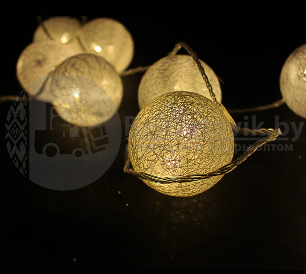 Гирлянда Новогодняя Шар хлопковый Тайские фонарики 20 шаров, 5 м Розовая - фото 4 - id-p136559434