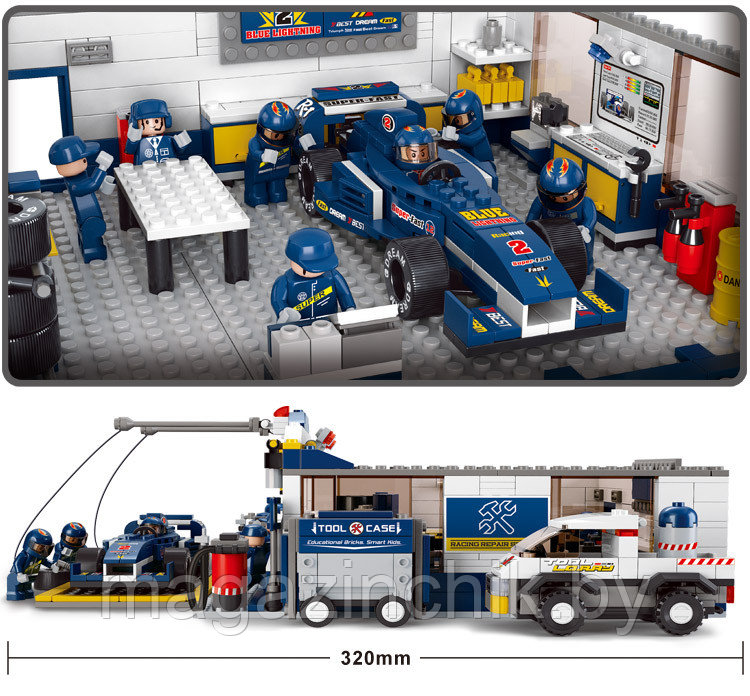 Конструктор Станция техобслуживания "Формула 1" M38-B0356 Sluban (Слубан) 741 деталь аналог Лего (LEGO) - фото 5 - id-p10238167
