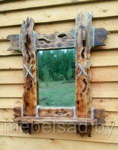 Зеркало настенное с полкой из дерева "Рустикальное №!" - фото 2 - id-p136409629