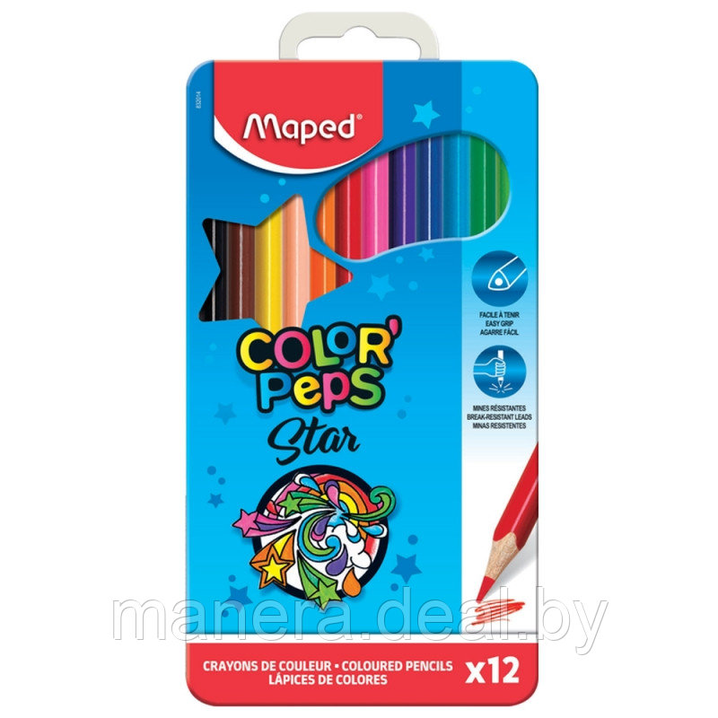 Цветные карандаши "Color Peps" в металлическом пенале, 12 цветов