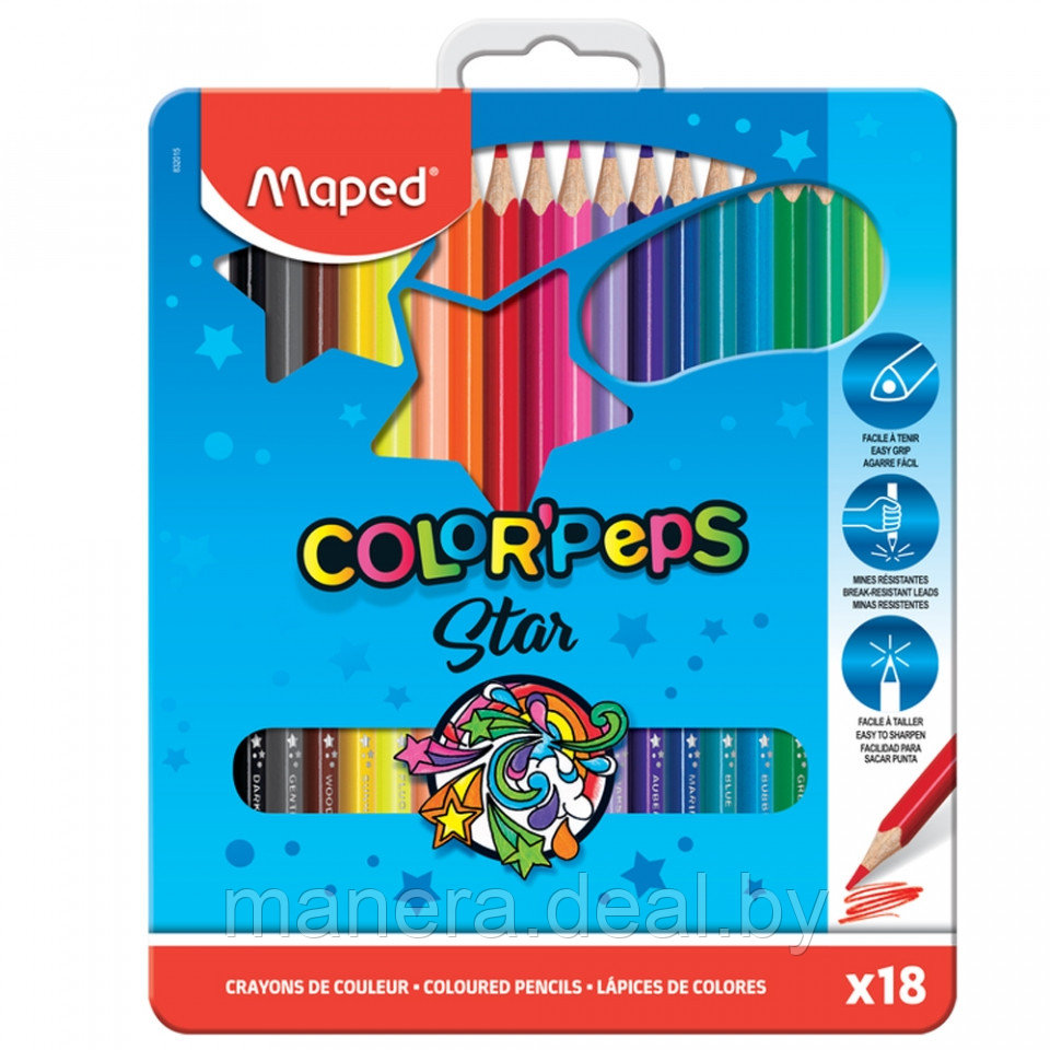 Цветные карандаши "Color Peps" в металлическом пенале, 18 цветов - фото 1 - id-p136567688