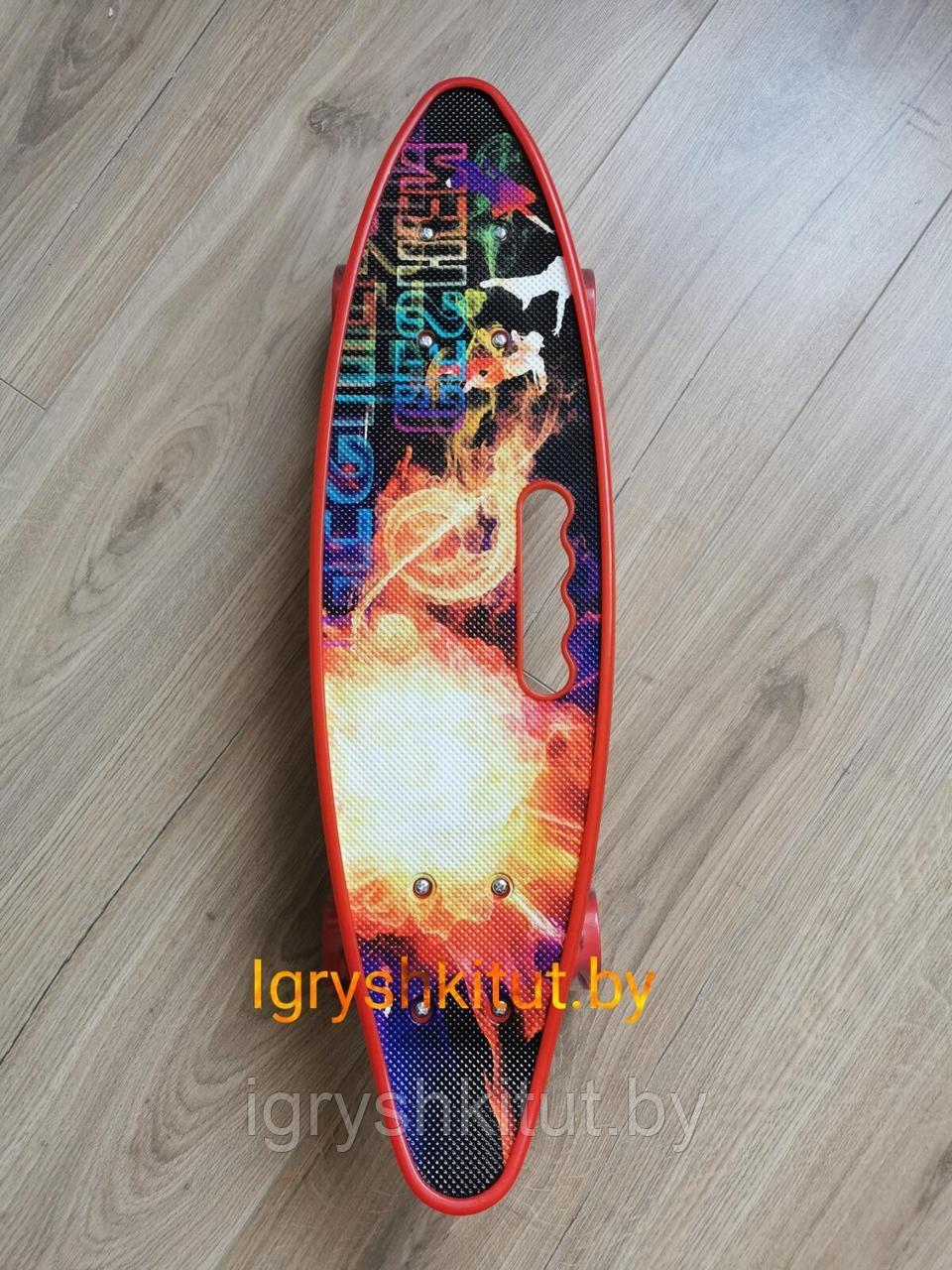 Скейтборд с принтом пламя и ручкой , светящиеся колёса - фото 2 - id-p136569616