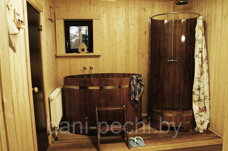 Душевая кабина из лиственницы с карнизом для шторки - фото 5 - id-p136578486