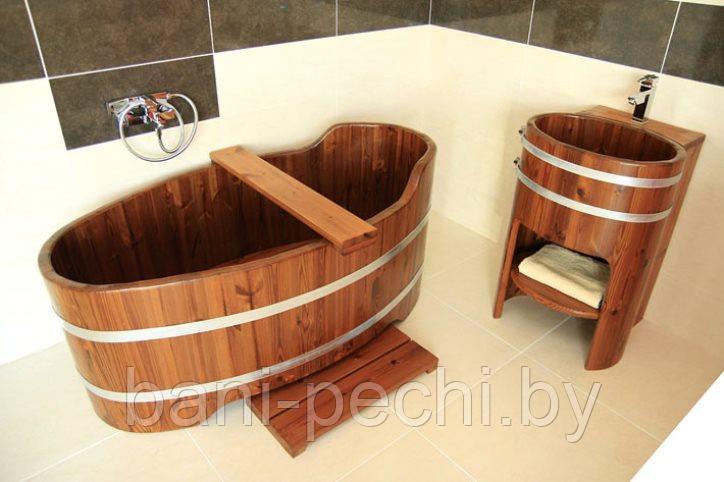 Ванна деревянная из лиственницы с подставкой для смесителя - фото 3 - id-p136578487
