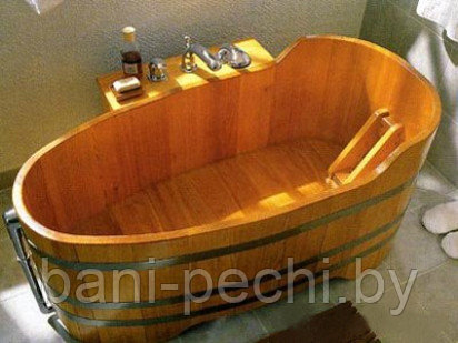 Ванна деревянная из лиственницы с подставкой для смесителя - фото 4 - id-p136578487