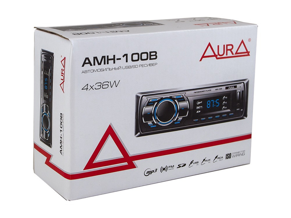 Бездисковая автомагнитола с USB-портом и SD слотом Aura AMH-100B - фото 2 - id-p96300053