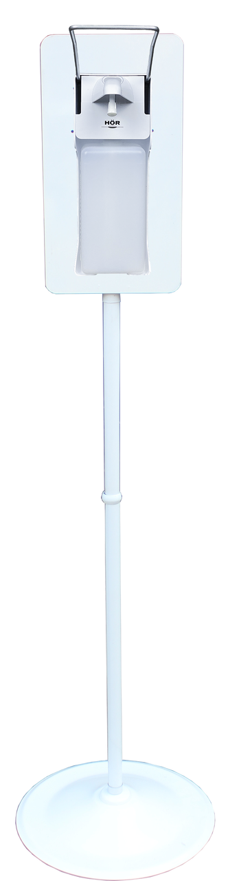 Стойка напольная с локтевым дозатором для антисептика, мыла, дезинфицирующих средств (белая), фото 1
