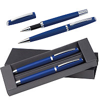 Набор Manager, ручка шариковая автоматическая и роллер, металл, синий/серебристый