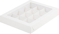 Коробка для 12 конфет с вклеенным окошком Белая, 190х150х h30 мм