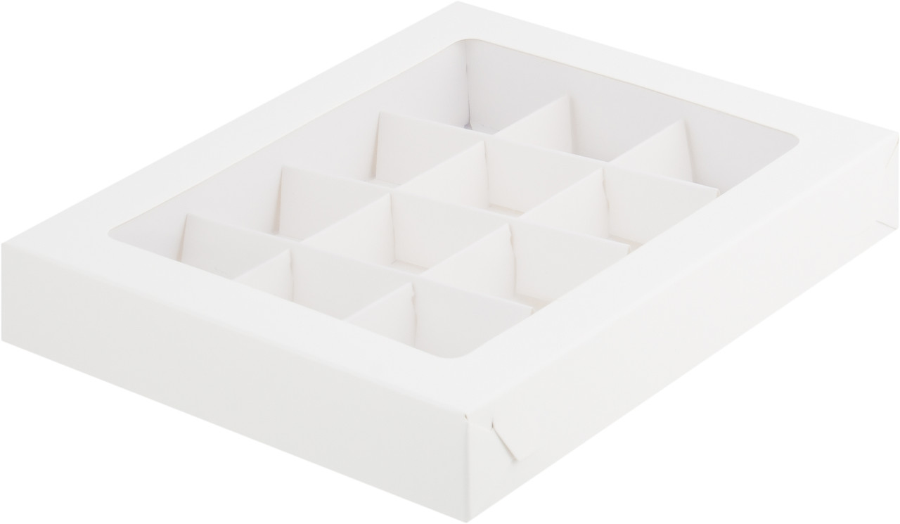 Коробка для 12 конфет с вклеенным окошком Белая, 190х150х h30 мм - фото 1 - id-p136486603