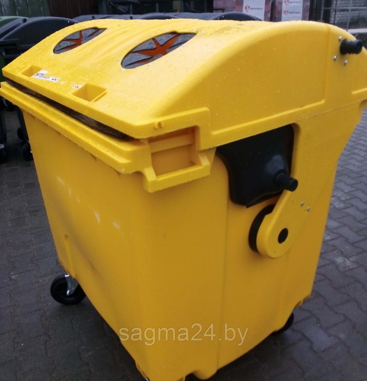 Пластиковый мусорный контейнер 1100 литров, с круглой "сферической" крышкой, для сбора отходов пластика - фото 2 - id-p130496390
