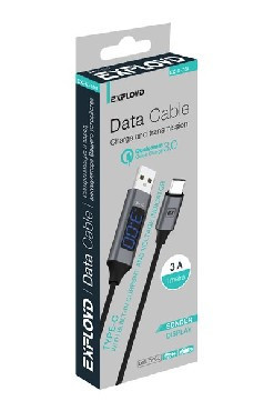 EX-K-704 1М 3A QC3.0 Display SONDER круглый черный Дата-кабель USB - TYPE-C EXPLOYD