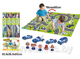 Детский игровой коврик c дорогой и машинками Полицейчкий участок Q802-A3