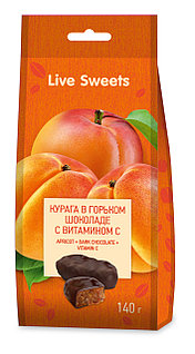 Курага в горьком шоколаде с витамином С, Live Sweets, 140 г