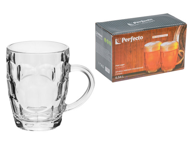 Набор кружек для пива стеклянных, 2шт, 540 мл, серия Пэйл Лагер (Pale Lager), PERFECTO LINEA