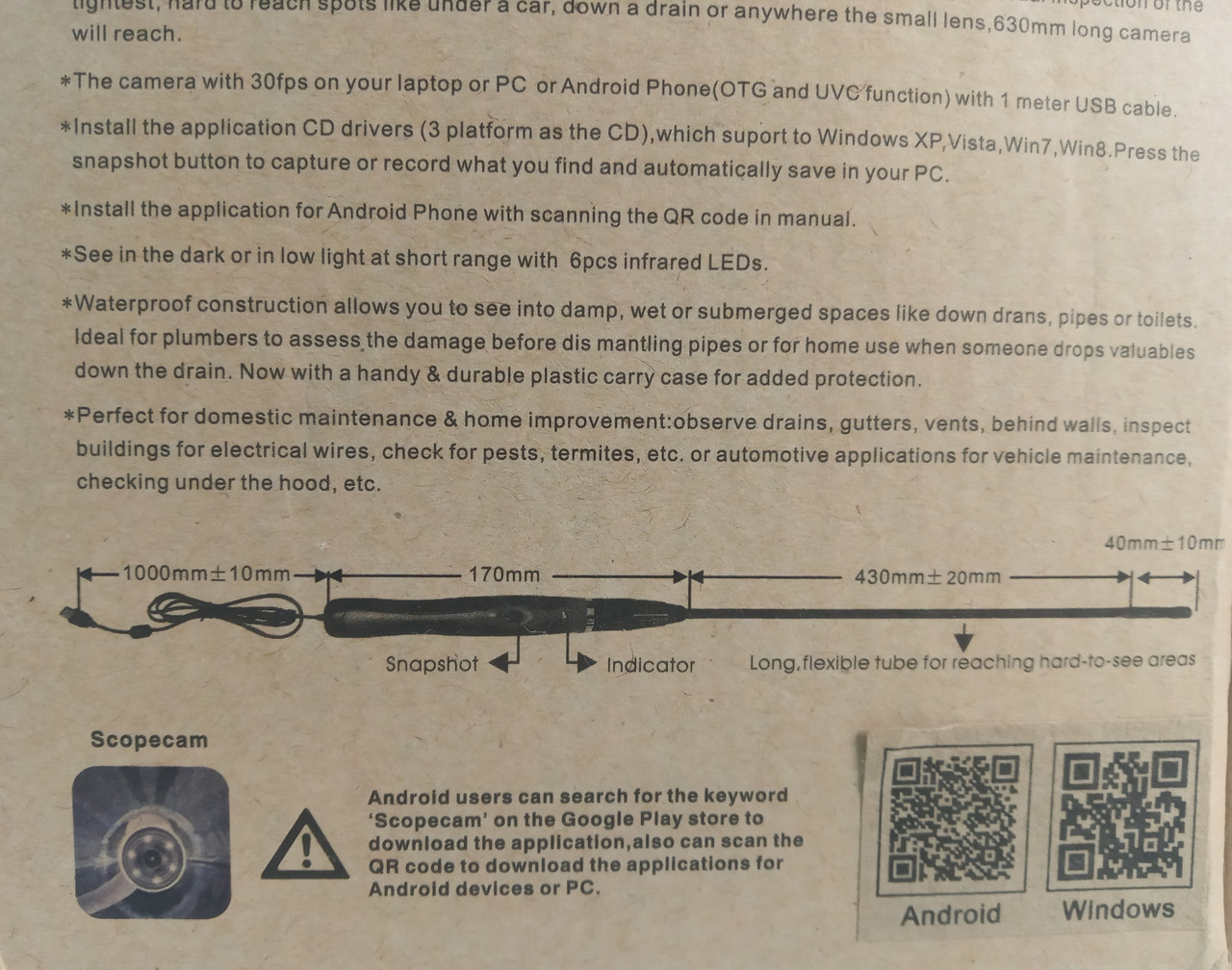 OTG endoscope android Эндоскоп Для Iphone Android (8MM, 1.7M) - фото 3 - id-p136886048