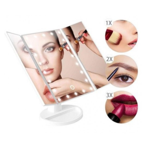 Косметическое зеркало для макияжа складное с подсветкой LED Magik, тройное БЕЛОЕ - фото 5 - id-p136896411