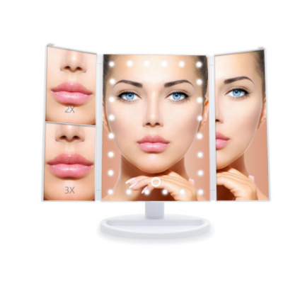Косметическое зеркало для макияжа складное с подсветкой LED Magik, тройное БЕЛОЕ - фото 7 - id-p136896411