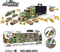 Фура, автовоз, трейлер 666-05H, грузовик с машинками 6 шт, дорожные знаки, игровой набор, Хот Вилс, Hot Wheels