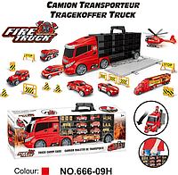 Фура, автовоз, трейлер 666-09H, грузовик с машинками 6 шт, дорожные знаки, игровой набор, Хот Вилс, Hot Wheels