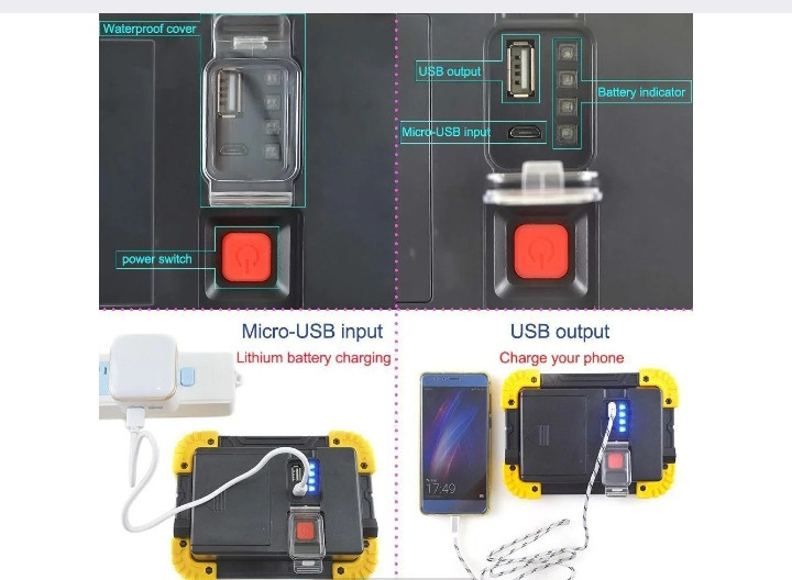 LL-811 Автономный переносной прожектор 20w COB+1W+Power Bank (2 АКБ в комплекте) - фото 7 - id-p72937788