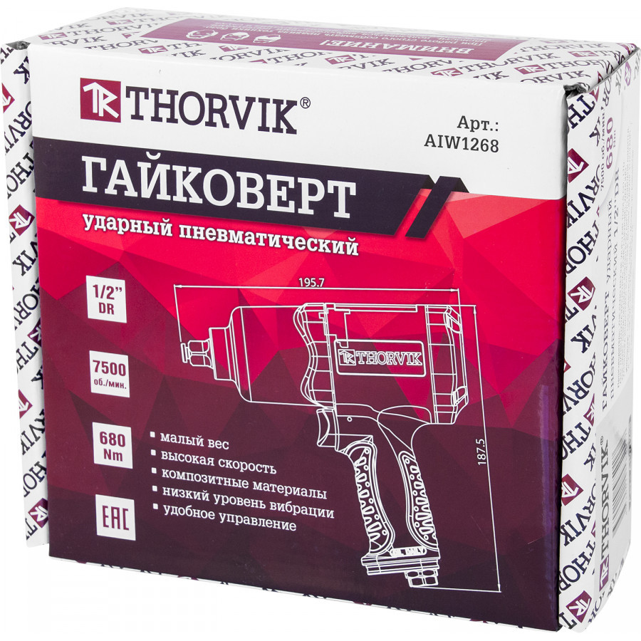 Thorvik AIW1268 Гайковерт пневматический 1/2" 7500 об/мин 680 Nm - фото 3 - id-p137004970