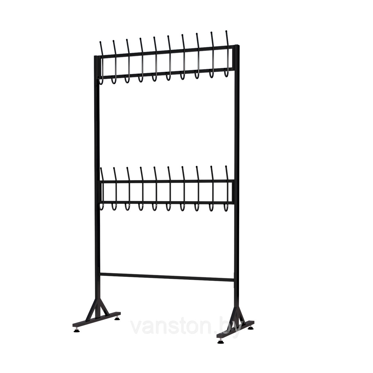 Вешалка напольная на 20 крючков, пристенная, 2 уровня
