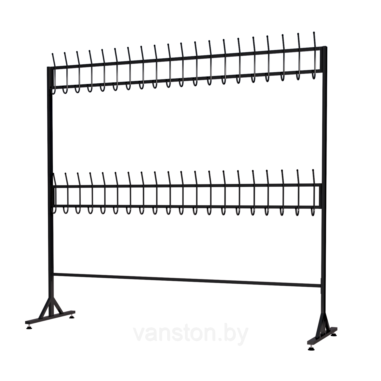 Вешалка напольная на 30 крючков, пристенная, 2 уровня