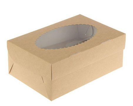 Коробка для капкейков с окном (на 2 шт), 100х160х h100 мм - фото 1 - id-p137044759