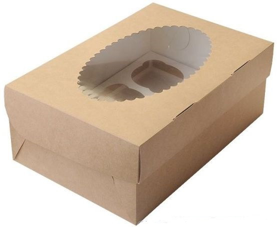 Коробка для капкейков с окном (на 6 шт), 250х170х h100 мм - фото 1 - id-p137044783