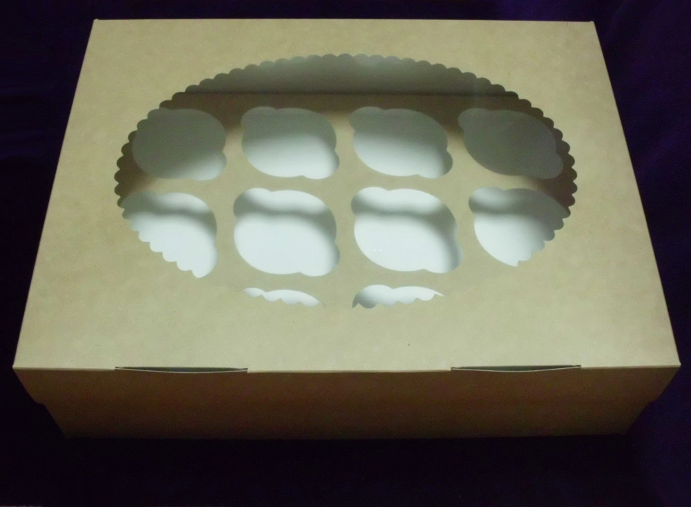 Коробка для капкейков с окном (на 12 шт), 330х250х h100 мм - фото 1 - id-p137044800